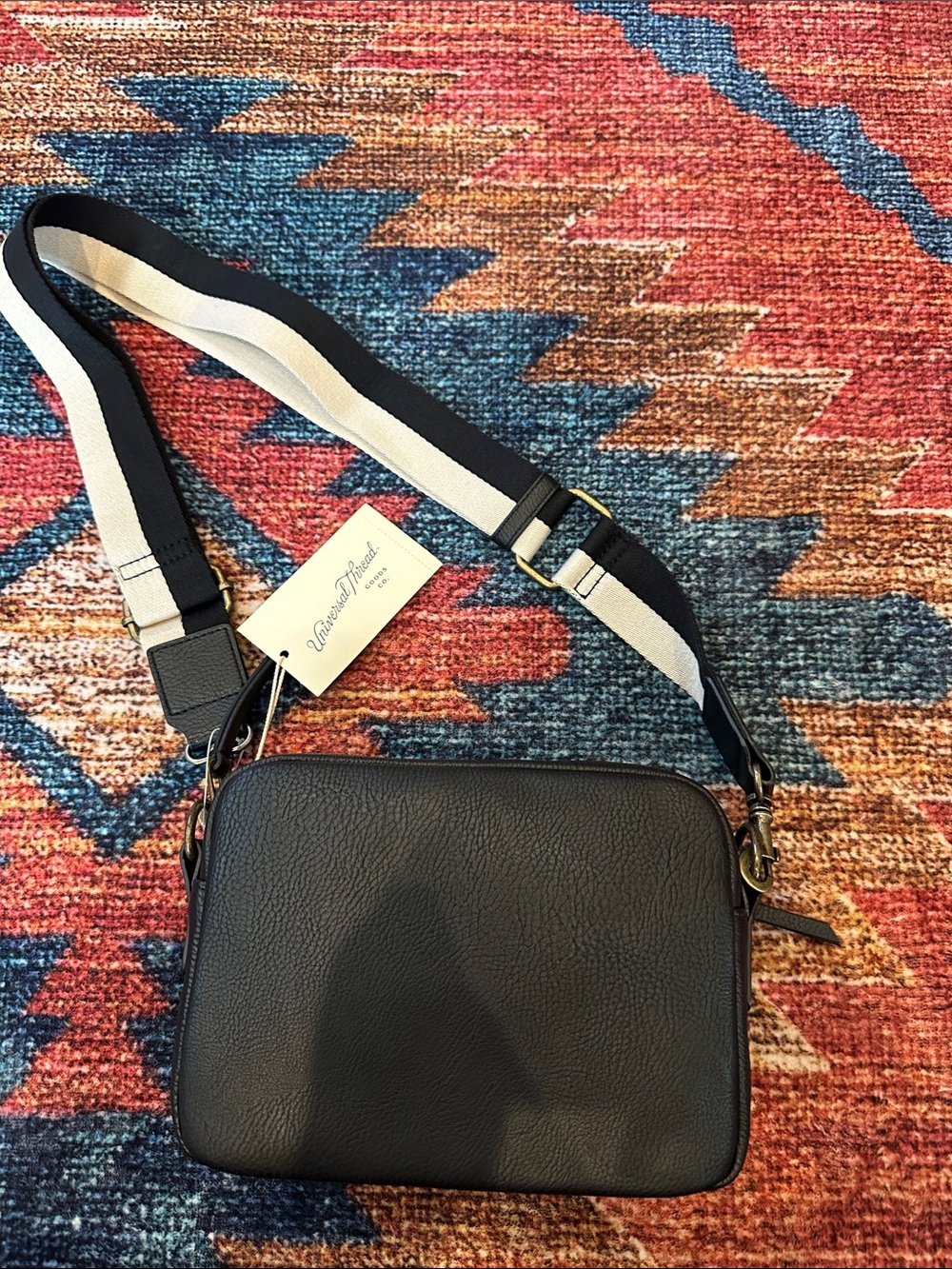 Universal Thread Black Pebbled Messenger Bag with Black & Cream Strap